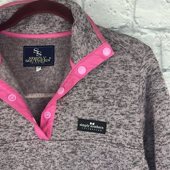 Knit Snap Pullover in Pink Heather by Simply Southern Size Small - Picture 2 of 7